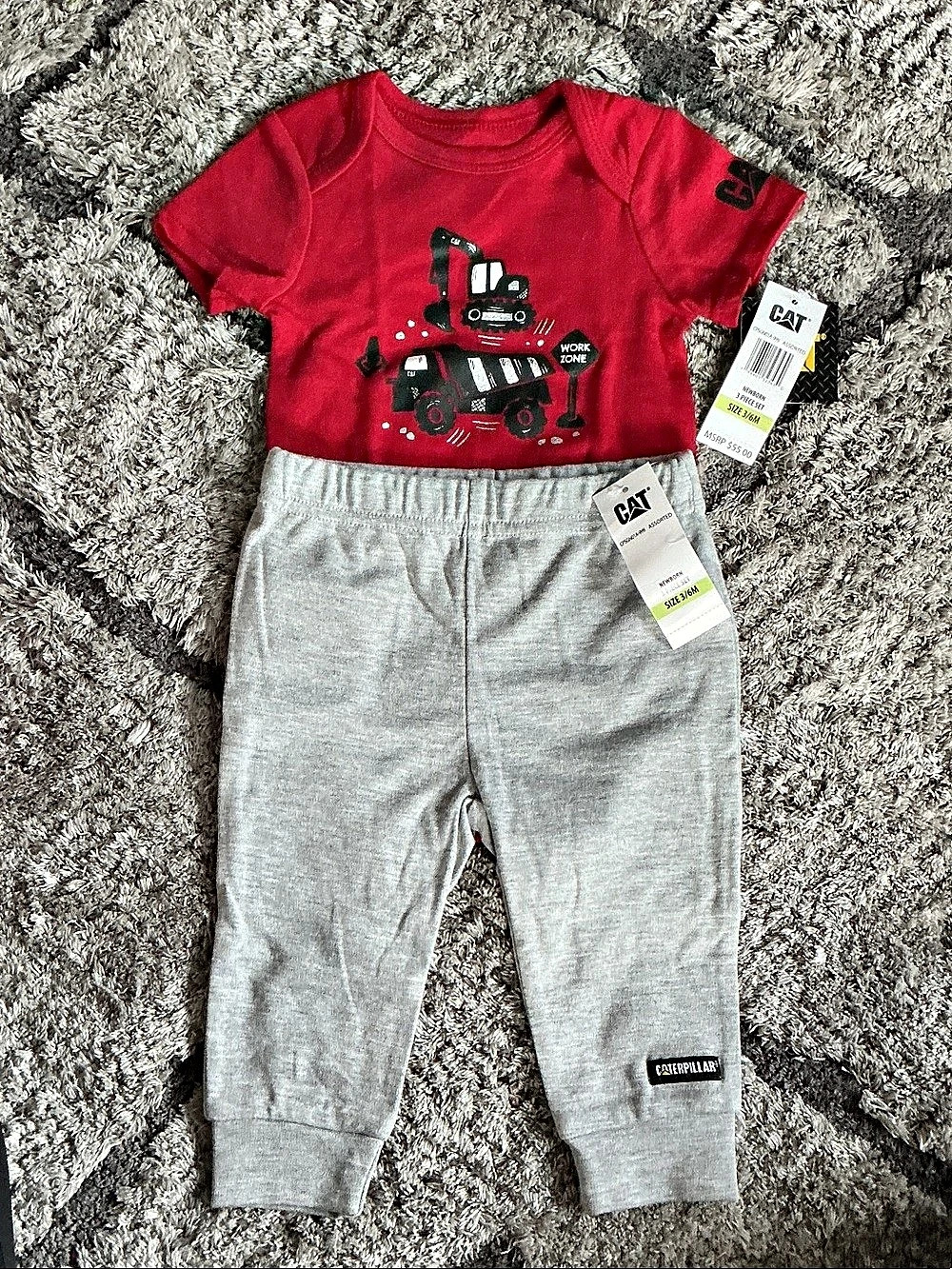 CAT Baby 3/6M 3-Piece Set Red & Gray NWT